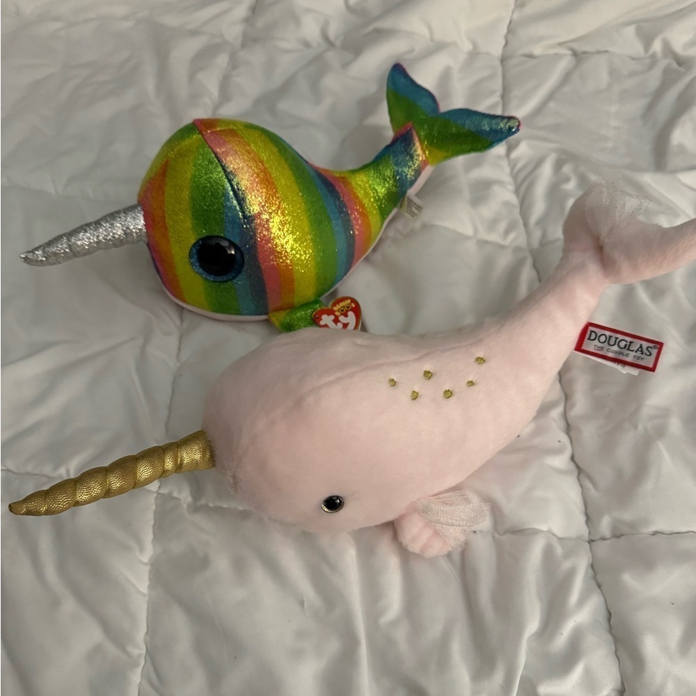 Douglas and TY Narwhal Plush Set - Rainbow and Pink